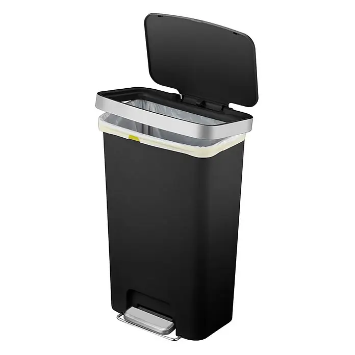 Proregal Treteimer Funktionale Treteimer aus Kunststoff mit Soft-Close-Deckel - 45 l, Kunststoff, Schwarz - Der schwarze Treteimer mit offenem Deckel und silberfarbenem Rand ist die perfekte Ergänzung für jede Küche oder jedes Badezimmer.