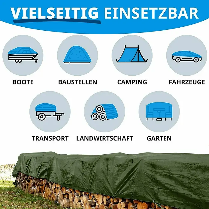 Floordirekt Abdeckplane - L x B: 5 x 3 m, Grammatur: 240 g/m², Grün - Vielseitig einsetzbare Plane zum Abdecken von Booten, Baustellen, Campingausrüstung, Fahrzeugen, Transportgütern, Landwirtschaftlichem Bedarf und Gartenmöbeln.