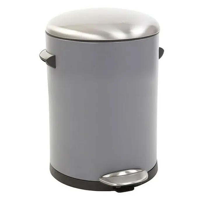 Proregal Treteimer Retro Treteimer mit markanten Griffen und Kugelkappe - 5 l, Kunststoff, Grau - Abfallbehälter aus grauem Metall mit Fußpedal und Edelstahldeckel, ideal für Bad oder Küche.