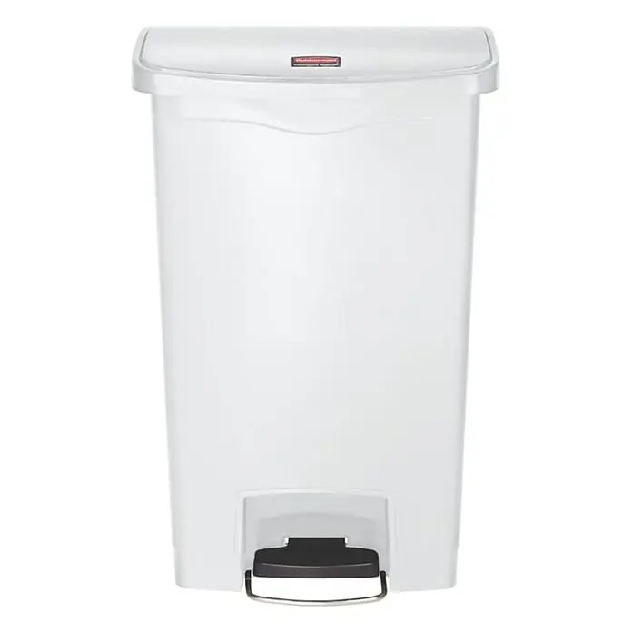 Proregal Treteimer Modern designter Treteimer zur Abfallscheidung aus gebürstetem Edelstahl - 40 l, Edelstahl, Silber - Ein weißer, rechteckiger Treteimer mit einem schwarzen Pedal zum Öffnen des Deckels. Ideal für Küche oder Bad.