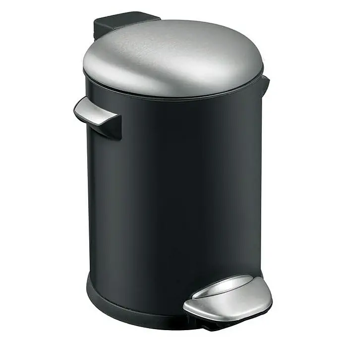 Proregal Treteimer Retro Treteimer mit markanten Griffen und Kugelkappe - 3 l, Kunststoff, Schwarz - Schwarzer Tretabfalleimer mit silberfarbenem Deckel und Pedal zur freihändigen Bedienung für ein sauberes und hygienisches Zuhause.