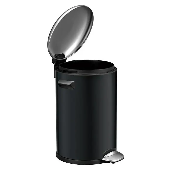 Proregal Treteimer Retro Treteimer mit markanten Griffen und Kugelkappe - 3 l, Kunststoff, Schwarz - Dieser elegante, schwarze Treteimer mit offenem Deckel ist ideal für Bad oder Küche. Er kombiniert Stil mit praktischer Funktionalität.
