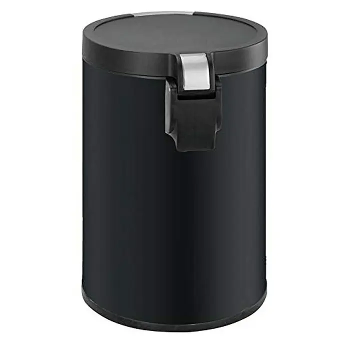 Proregal Treteimer Runder Treteimer mit Kunststoffdeckel mit Edelstahlakzenten - 20 l, Edelstahl, Schwarz - Hier sehen Sie einen schwarzen Treteimer mit einem silbernen Pedal. Er ist rund und hat einen schlichten, modernen Look für Badezimmer und Küche.
