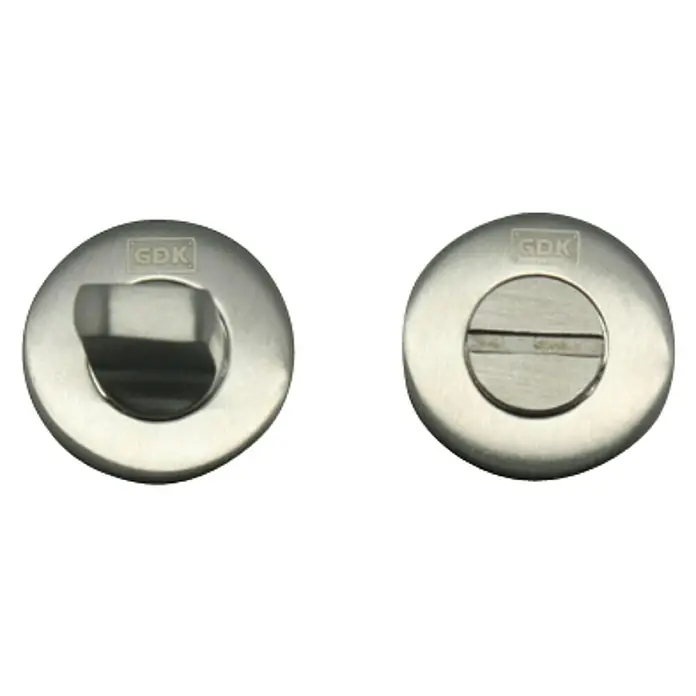 GDK Condena C INOX-35 - An x Al: 35 x 35 mm - Dos pomos de puerta de acero inoxidable con inscripción "GDK", para aseos o baños.