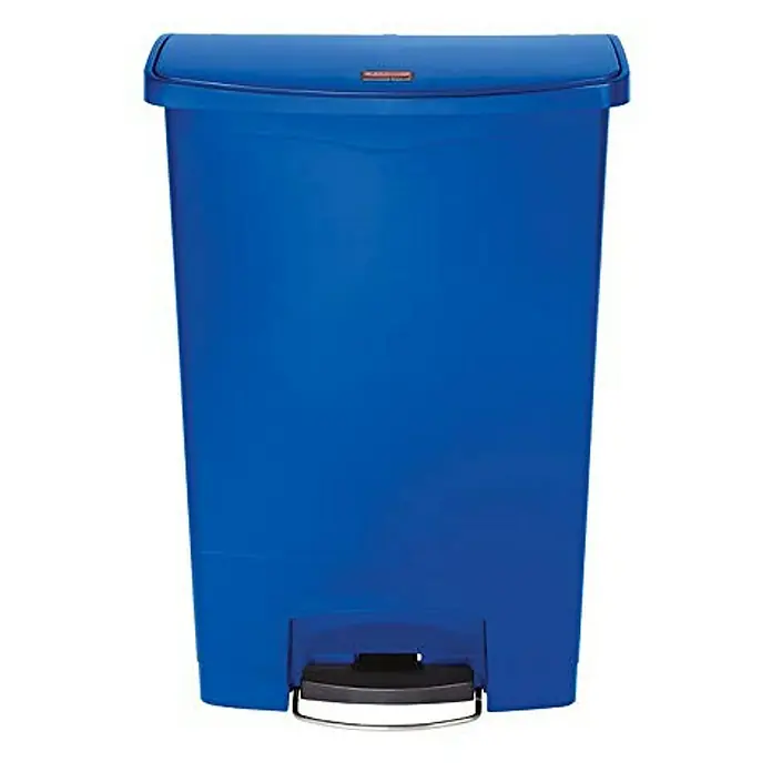 Proregal Treteimer - 45 l, Edelstahl, Edelstahl - Blau lackierter Treteimer aus Kunststoff mit schwarzem Pedal und einem leicht abgerundeten Deckel für hygienische Abfallentsorgung.