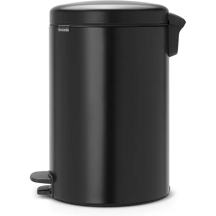 Brabantia Klassischer Tretmülleimer mit Soft-Verschluss | 20 Liter, HxBxT 46,7x29x38cm | Metall | Metallik Schwarz -  - Schwarzer Brabantia Tretabfalleimer mit Pedal und abnehmbarem Deckel.