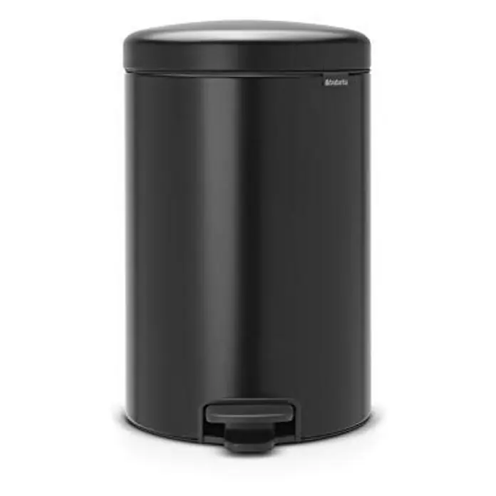 Brabantia Klassischer Tretmülleimer mit Soft-Verschluss | 20 Liter, HxBxT 46,7x29x38cm | Metall | Metallik Schwarz -  - Abfallbehälter aus schwarzem Metall mit rundem Design und Pedal zur einfachen Bedienung, ideal für Bad oder Küche.