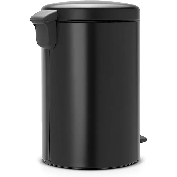 Brabantia Klassischer Tretmülleimer mit Soft-Verschluss | 20 Liter, HxBxT 46,7x29x38cm | Metall | Metallik Schwarz -  - Schwarzer, zylindrischer Treteimer mit Deckel und Fußpedal für hygienische Abfallentsorgung im Haushalt.