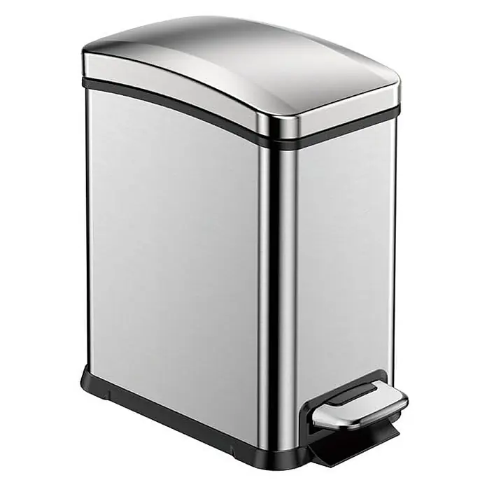 Proregal Treteimer Rechteckiger Treteimer aus gebürstetem Edelstahl - 8 l, Edelstahl, Silber - Edler, rechteckiger, silberner Treteimer aus Edelstahl mit schwarzem Sockel und Deckel für den stilvollen Haushalt.