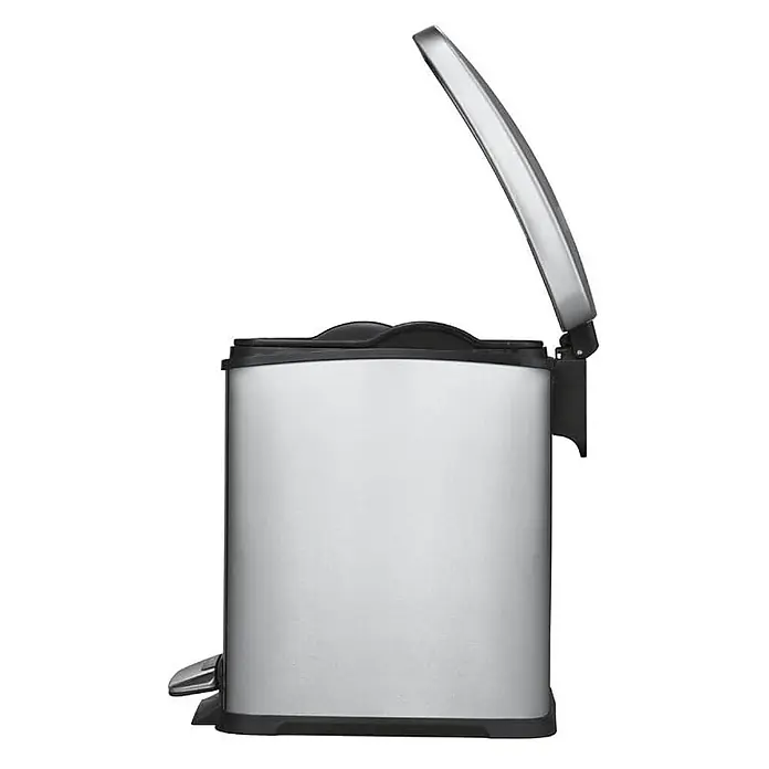 Proregal Treteimer Rechteckiger Treteimer aus gebürstetem Edelstahl - 8 l, Edelstahl, Silber - Hier ist ein Bild von einem Treteimer aus Edelstahl mit offenem Deckel, ideal für Bad oder Küche.