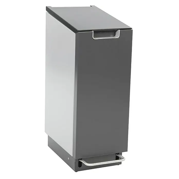 Proregal Treteimer Feuersicherer Wertstoffsammler Connector Bin mit Pedalöffnung - 55 l, Aluminium, Anthrazit / Grau - Ein grauer Abfallbehälter mit Pedalöffnung und Deckelverschluss für hygienische Entsorgung im Büro oder Zuhause.