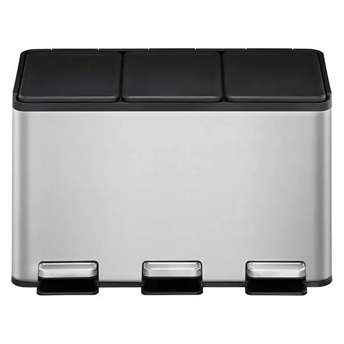 Proregal Treteimer - 30 l, Edelstahl, Silber - Ein stilvoller Mülleimer mit drei Fächern, ideal für die Mülltrennung und ein sauberes Zuhause.