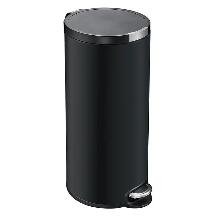 Proregal Treteimer Runder Treteimer mit Kunststoffdeckel mit Edelstahlakzenten - 30 l, Edelstahl, Schwarz - Schwarzer, runder Treteimer aus Metall mit einem Pedal aus Edelstahl. Ideal für Bad oder Küche.