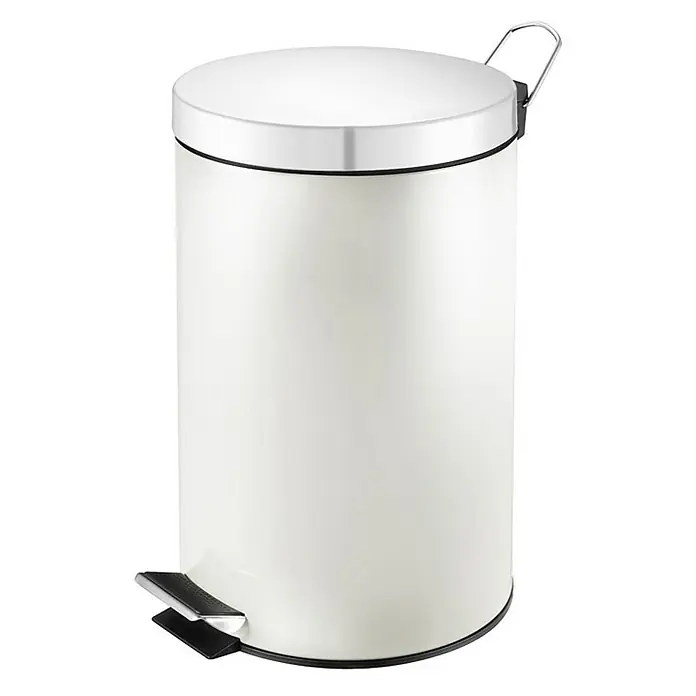 Proregal Treteimer Runder Tretabfallsammler mit herausnehmbaren Kunststoff-Inneneimer - 3 l, Metall, Weiß - Der treteimer in creme-weiss Farbe, hat einen silbernen Deckel und einen praktischen Fußhebel für einfache Bedienung.