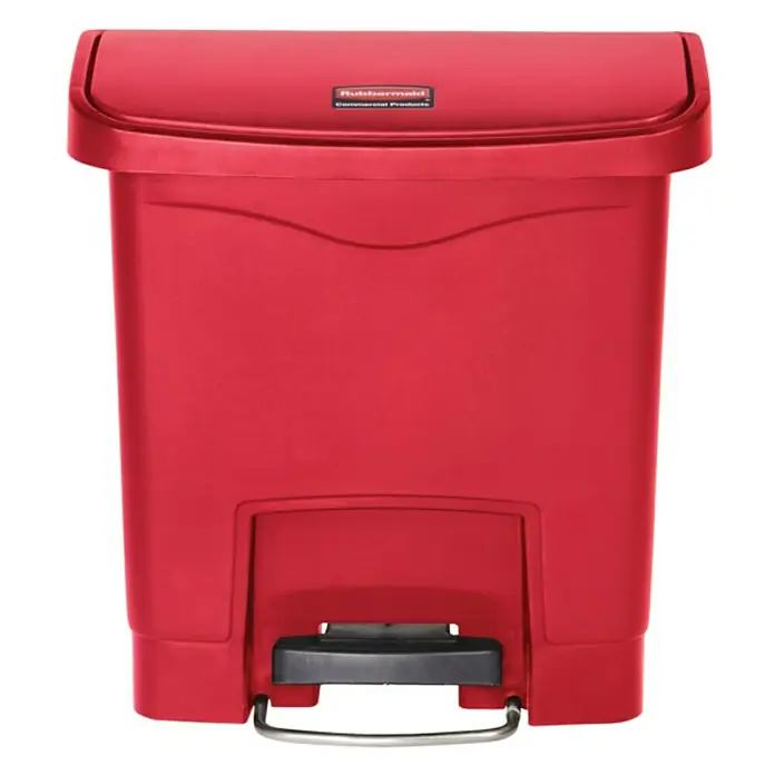 Proregal Treteimer Rubbermaid Slim Jim Step On Container Front Step Pedal-Abfalleimer - 15 l, Kunststoff, Rot - Roter Rubbermaid-Tretabfallbehälter für den gewerblichen Gebrauch mit Fußpedal und Deckel für Hygiene und Komfort.