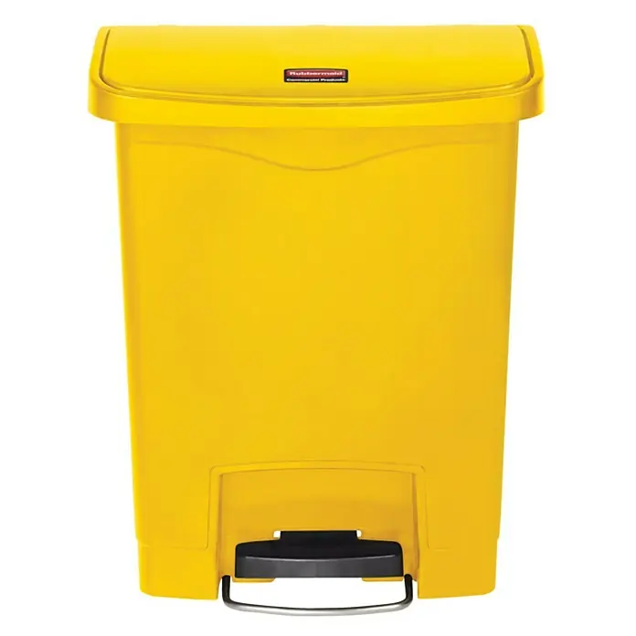 Proregal Treteimer Rubbermaid Slim Jim Step On Container Front Step Pedal-Abfalleimer - 30 l, Kunststoff, Gelb - Gelber Rubbermaid-Treteimer, ideal für gewerbliche Umgebungen, mit robustem Fußpedal und hygienischem Design.
