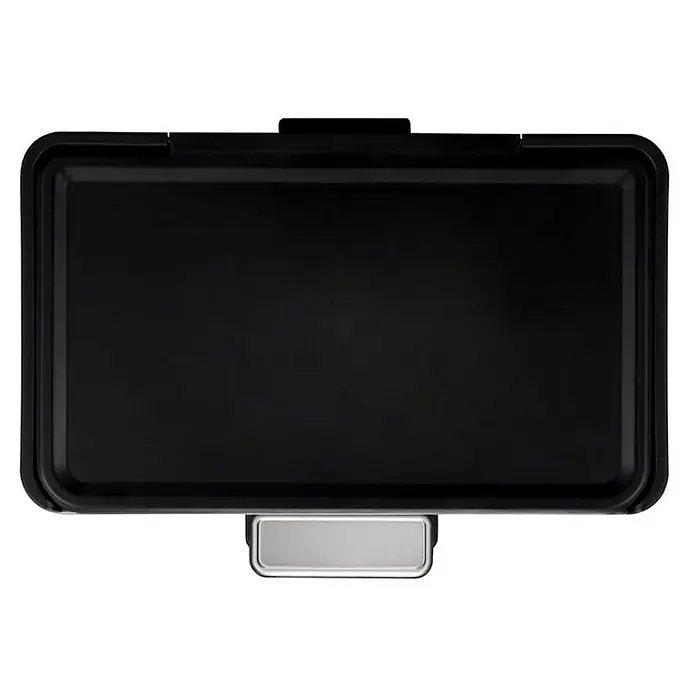 Proregal Treteimer - 30 l, Edelstahl, Silber - Ein schwarzer, rechteckiger Elektrogrill mit abgerundeten Ecken und einer silbernen Bedieneinheit. Ideal zum Grillen in der Küche.