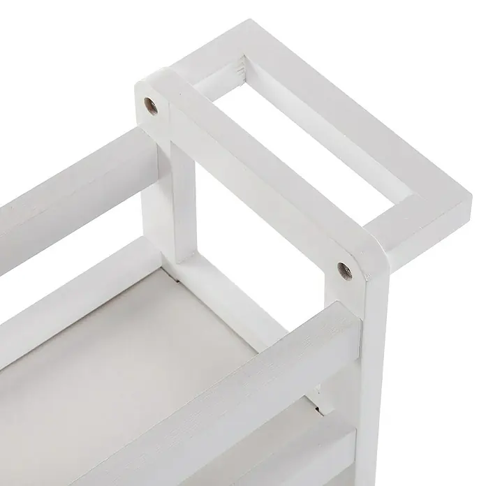 Versa Carro de cocina - L x An x Al: 15 x 36 x 74 cm, Acero, Blanco - Primer plano de una estantería de madera blanca con un diseño minimalista. Sus líneas limpias y su color claro enfatizan la elegancia simple.