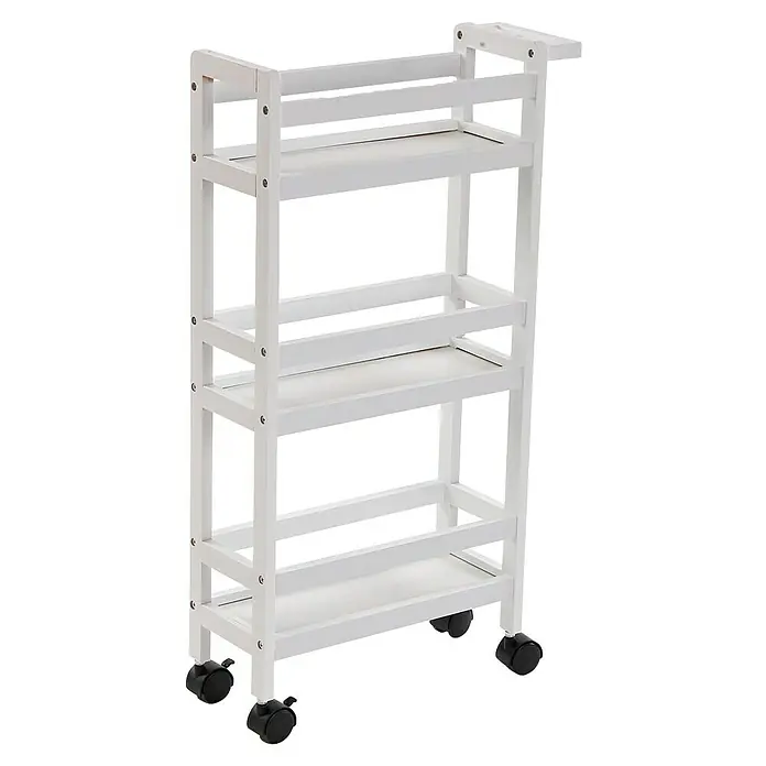 Versa Carro de cocina - L x An x Al: 15 x 36 x 74 cm, Acero, Blanco - Imagen de un carrito de cocina blanco con ruedas y tres estantes, ideal para almacenamiento extra y organización en la cocina.