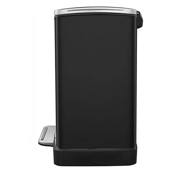 Proregal Treteimer Stilvoller rechteckiger Treteimer mit extra breitem Pedal - 12 l, Edelstahl, Schwarz, Deckel Edelstahl - Ein schlanker, schwarzer Treteimer mit silbernem Deckelrand und Fußpedal. Praktisch und stilvoll für jeden Raum.