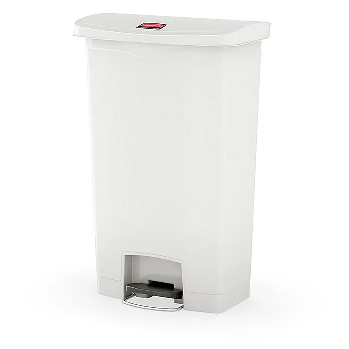 Proregal Treteimer Rubbermaid Slim Jim Step On Container Front Step Pedal-Abfalleimer - 68 l, Kunststoff, Weiß - Ein weißer, rechteckiger Rubbermaid-Treteimer mit Fußpedal zum einfachen Öffnen. Ideal für Bad oder Küche.