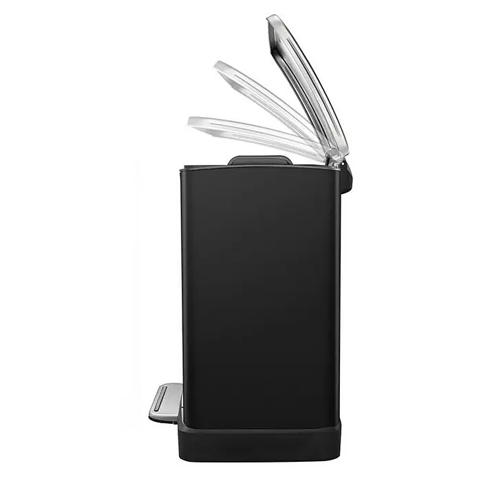 Proregal Treteimer Stilvoller rechteckiger Treteimer mit extra breitem Pedal - 12 l, Edelstahl, Schwarz, Deckel Edelstahl - Schwarzer, rechteckiger Treteimer mit sich öffnendem Deckel. Elegant und funktionell für Küche oder Bad.