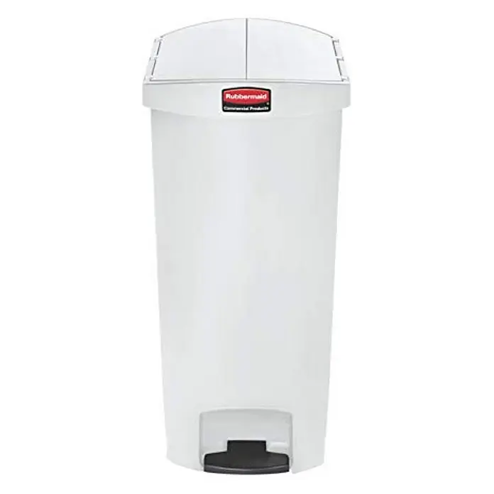 Proregal Treteimer Ellipsenförmiger Treteimer aus gebürstetem Edelstahl - 40 l, Edelstahl, Silber - Ein weißer Rubbermaid Treteimer, ideal für den gewerblichen Gebrauch, mit Fußpedal für einfache Bedienung und hygienische Abfallentsorgung.