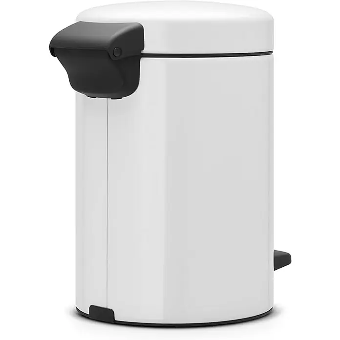 Proregal Treteimer Brabantia Klassischer Tretmülleimer mit Soft-Verschluss - 3 l, Metall, Weiß - Weißer Brabantia Treteimer mit schwarzem Pedal und Deckelmechanismus. Ideal für Bad oder Küche, kompakt und elegant.