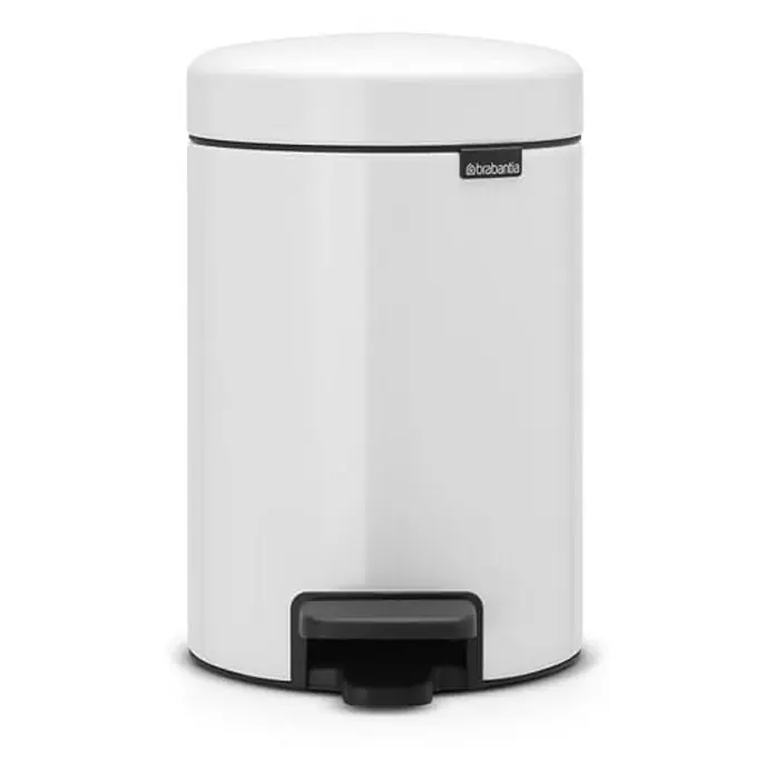 Proregal Treteimer Brabantia Klassischer Tretmülleimer mit Soft-Verschluss - 3 l, Metall, Weiß - Weißer Brabantia-Treteimer aus Stahl mit schwarzem Pedal zum hygienischen Öffnen und Schließen, ideal für Bad, Küche oder Büro.