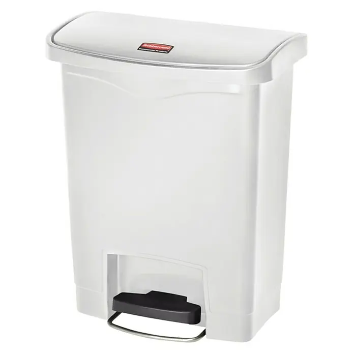 Proregal Treteimer Rubbermaid Slim Jim Step On Container Front Step Pedal-Abfalleimer - 30 l, Kunststoff, Weiß - Bild einer weißen Rubbermaid-Tretmülltonne, ideal für Küche oder Bad, mit praktischem Fußpedal und schlankem Design.