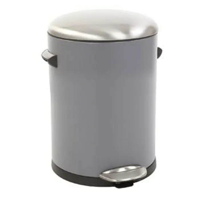 Retro Treteimer mit markanten Griffen und Kugelkappe | 3 Liter | HxØ 26,2x16,7cm | Kunststoff-Inneneimer | Grau -  - Abfallbehälter aus grauem Stahl mit silberfarbenem Deckel und Pedal für hygienische Abfallentsorgung.