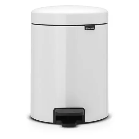 Brabantia Klassischer Tretmülleimer mit Soft-Verschluss | 5 Liter, HxBxT 30,2x26,3x21,7cm | Metall | Weiß