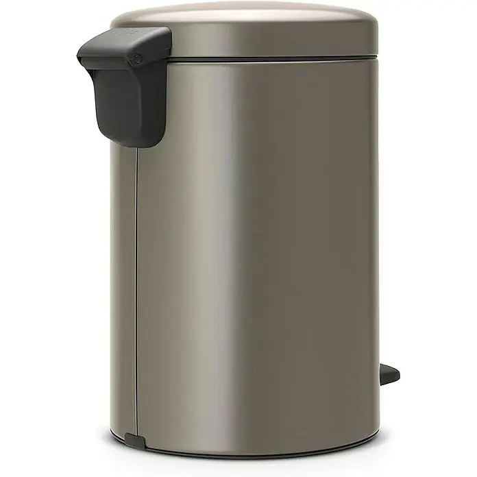 Proregal Treteimer Brabantia Klassischer Tretmülleimer mit Soft-Verschluss - 12 l, Metall, Platin - Moderner, zylinderförmiger Abfalleimer in Grau mit schwarzem Pedal und Deckelmechanismus. Ideal für Bad oder Küche.