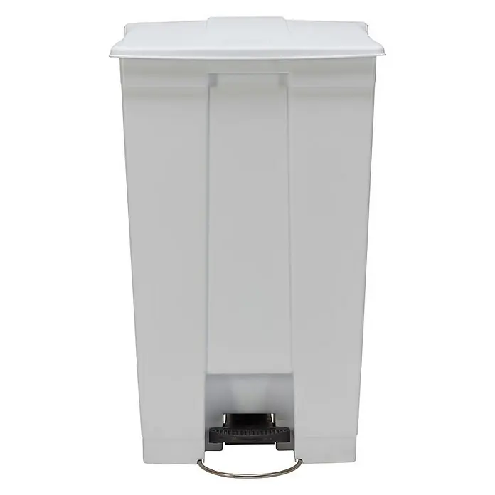 Proregal Treteimer Rubbermaid Robuster Pedaleimer - 87 l, Kunststoff, Weiß - Ein weißer Tretabfalleimer mit einem Metallsockel und einem soliden Deckel. Ideal für die Abfallentsorgung und passt in jede Einrichtung.
