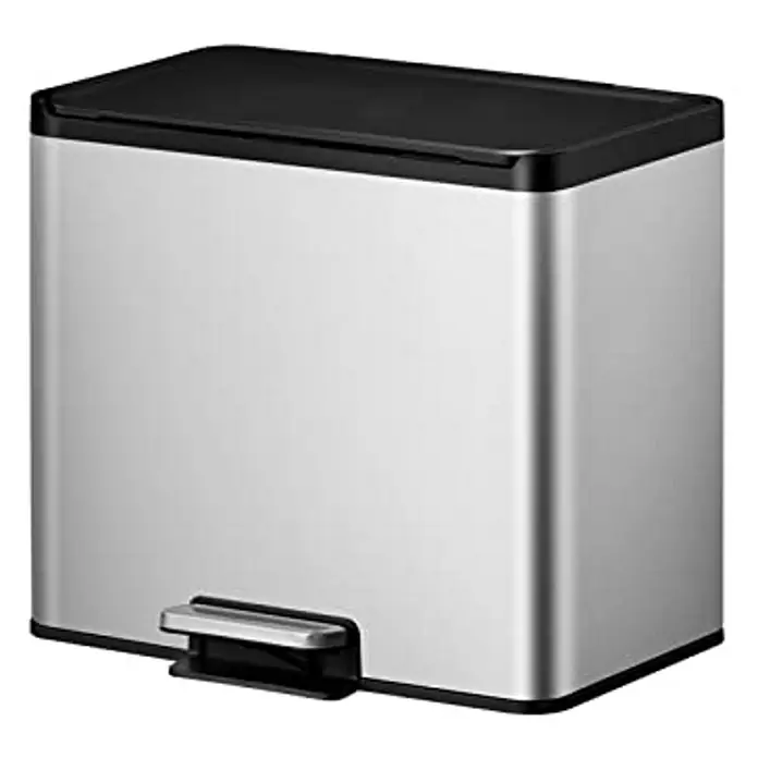 Proregal Treteimer - 30 l, Edelstahl, Silber - Silberner Treteimer mit schwarzem Deckel. Der Eimer ist aus Edelstahl gefertigt und hat ein schlankes, modernes Design.