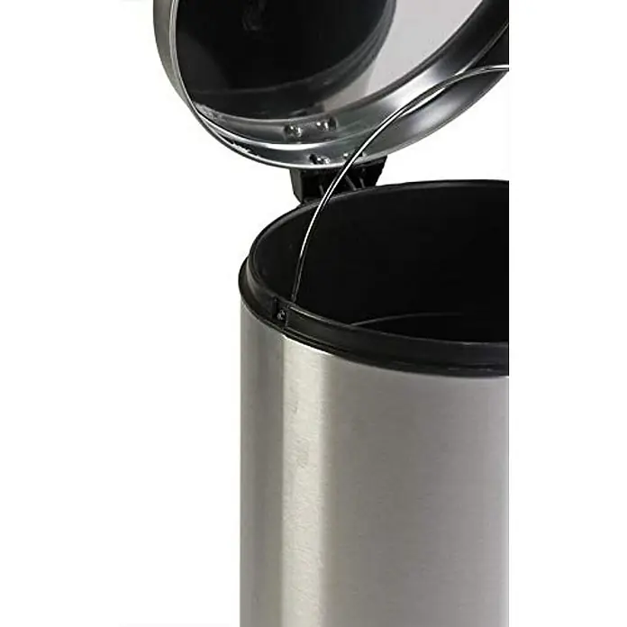 Proregal Treteimer Runder Tretabfallsammler mit herausnehmbaren Kunststoff-Inneneimer - 30 l, Metall, Matt Silber - Metall-Treteimer mit offenem Deckel, ideal für Bad oder Küche. Das elegante Design bietet Funktionalität und Stil für jeden Raum.