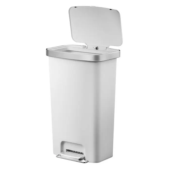 Proregal Treteimer Funktionale Treteimer aus Kunststoff mit Soft-Close-Deckel - 45 l, Kunststoff, Grau - Weißer Treteimer mit offenem Deckel und silbernem Rand für die Küche oder das Bad. Praktisch und hygienisch für den täglichen Gebrauch.