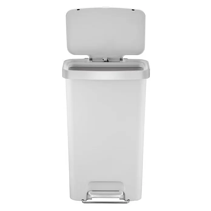 Proregal Treteimer Funktionale Treteimer aus Kunststoff mit Soft-Close-Deckel - 45 l, Kunststoff, Grau - Weißer Treteimer mit offenem Deckel. Praktischer Abfalleimer für Küche oder Bad.