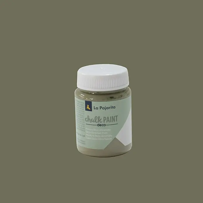 La Pajarita Pintura de tiza Chalk Paint - Agave, 75 ml, Mate - Un bote de pintura a la tiza "Deco" de La Pajarita en un tono apagado, ideal para muebles y decoraciones.