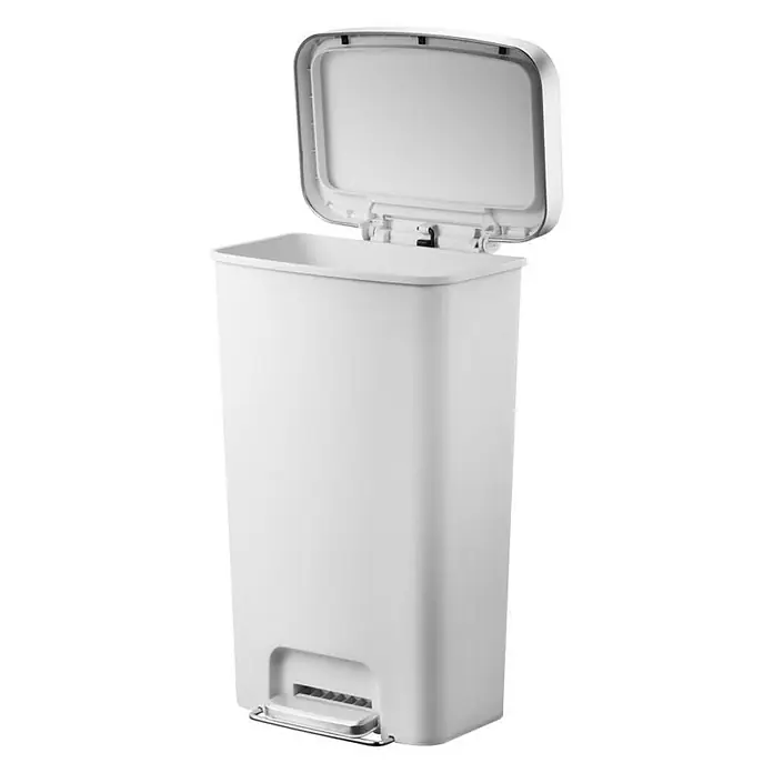 Proregal Treteimer Funktionale Treteimer aus Kunststoff mit Soft-Close-Deckel - 45 l, Kunststoff, Grau - Weißer Treteimer mit offenem Deckel. Er ist ein stilvoller Behälter zur einfachen Entsorgung von Abfällen im Haushalt.