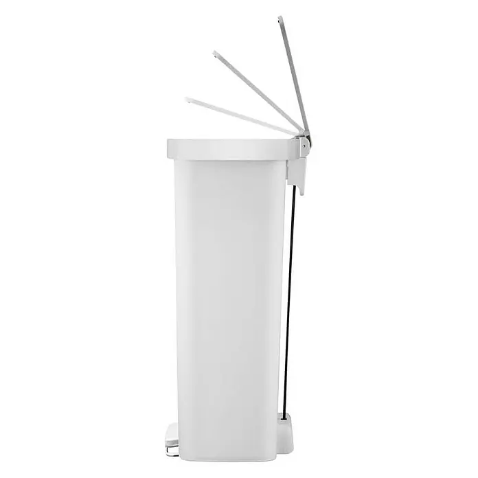 Proregal Treteimer Funktionale Treteimer aus Kunststoff mit Soft-Close-Deckel - 45 l, Kunststoff, Grau - Ein weißer Treteimer mit hochgeklapptem Deckel wird gezeigt. Das Produkt hat ein schlankes Design und ist ideal für Küche oder Badezimmer.
