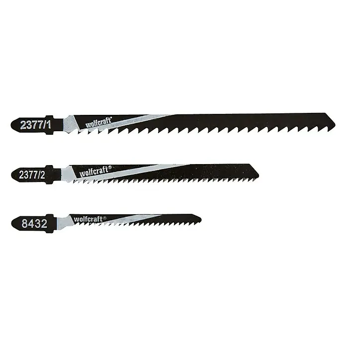 Wolfcraft Juego de hojas de sierra de calar - 12 pzs., Acero HS - Tres hojas de sierra de calar Wolfcraft de diferentes tamaños, ideales para trabajos de madera precisos.
