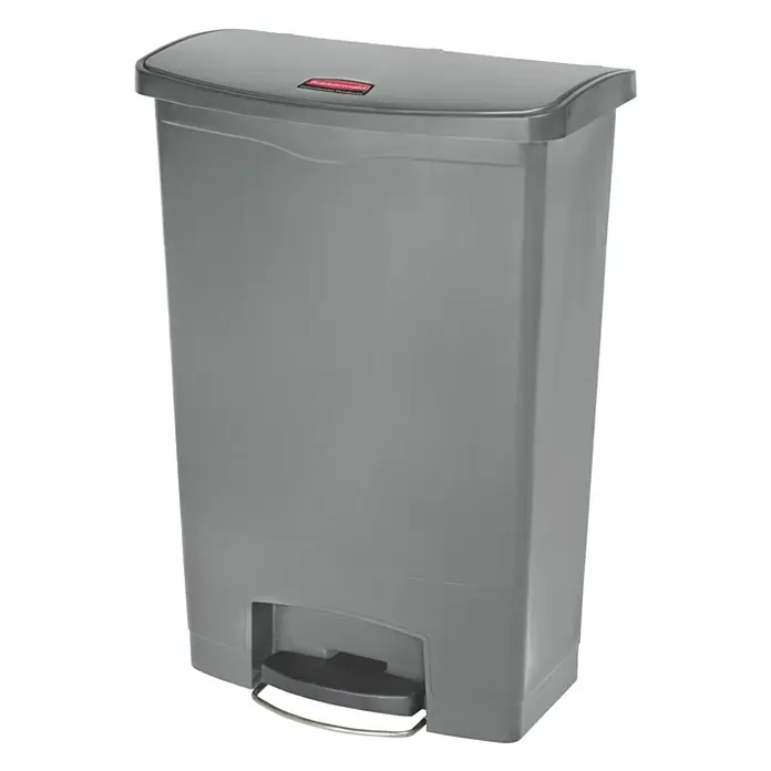 Proregal Treteimer Rubbermaid Slim Jim Step On Container Front Step Pedal-Abfalleimer - 90 l, Kunststoff, Grau - Bild eines grauen, freistehenden Rubbermaid-Treteimers mit Fußpedal.