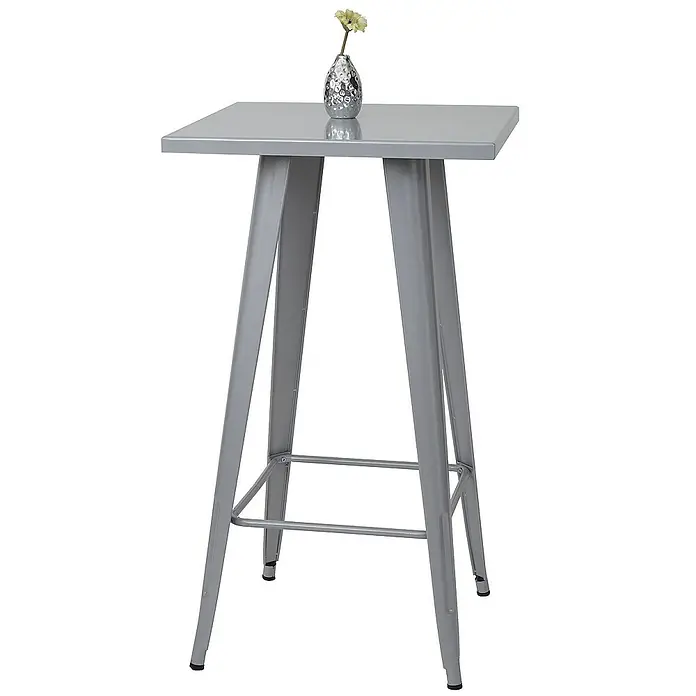 Chefgastro Garten-Stehtisch mit Metall-Tischplatte - Eckig, Grau - Der silberne Stehtisch mit quadratischer Platte und einer kleinen Vase ist eine stilvolle Ergänzung für jeden Raum.