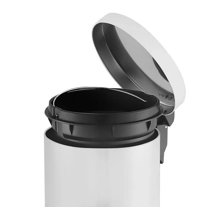 Proregal Treteimer - 12 l, Kunststoff, Weiß - Ein offener, weißer Treteimer mit einem schwarzen Innenbehälter, ideal für Bad oder Küche.