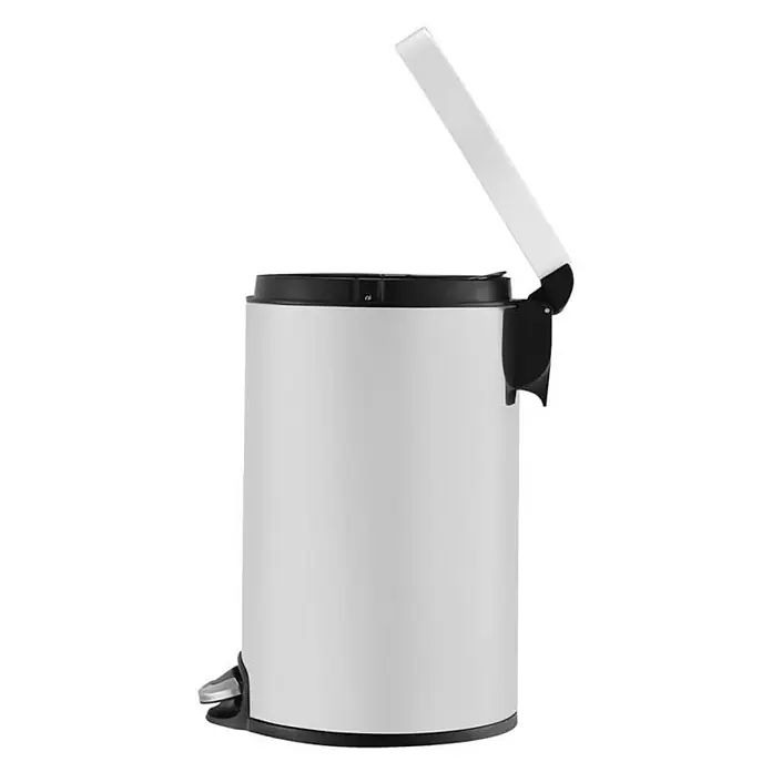 Proregal Treteimer - 12 l, Kunststoff, Weiß - Weißer Treteimer aus Metall mit schwarzem Deckel und Pedal zum einfachen Öffnen, ideal für Bad oder Küche.