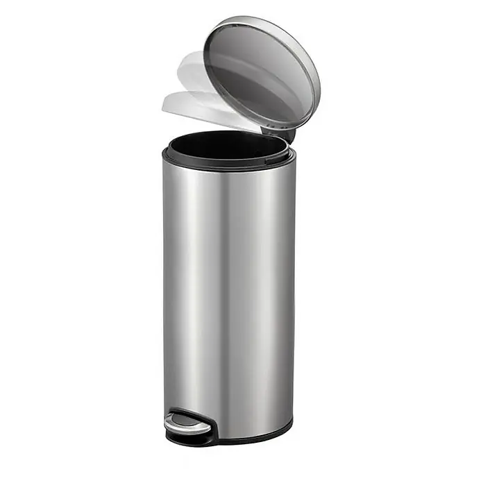 Proregal Treteimer - 30 l, Edelstahl, Silber - Edelstahl-Treteimer mit offenem Deckel. Der runde Abfalleimer verfügt über ein Pedal zur bequemen Bedienung. Ideal für Bad oder Küche.