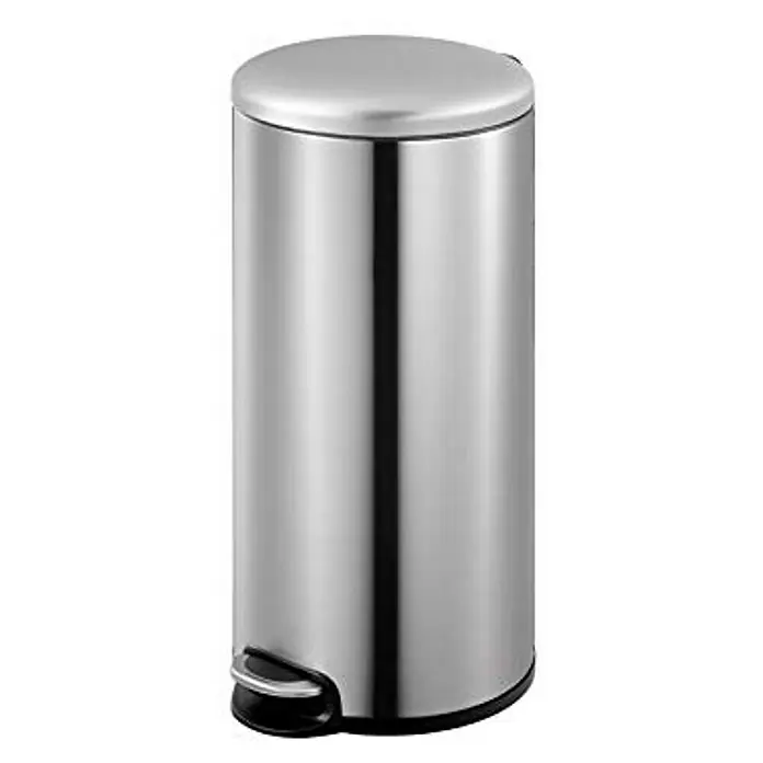 Proregal Treteimer - 30 l, Edelstahl, Silber - Ein kompakter, runder, silberner Treteimer. Der Edelstahl-Abfalleimer ist ideal für Bad oder Küche und leicht zu reinigen.