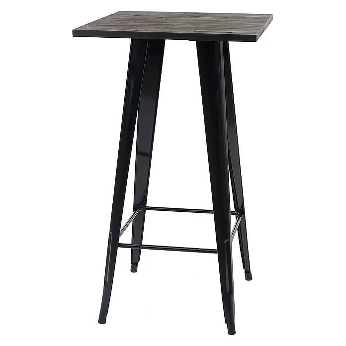 Chefgastro Garten-Stehtisch mit Holz-Tischplatte - L x B x H: 60 x 60 x 107 cm, Eckig, Schwarz - Dieser Stehtisch mit quadratischer Platte und schwarzen Metallbeinen ist perfekt für jeden Raum.