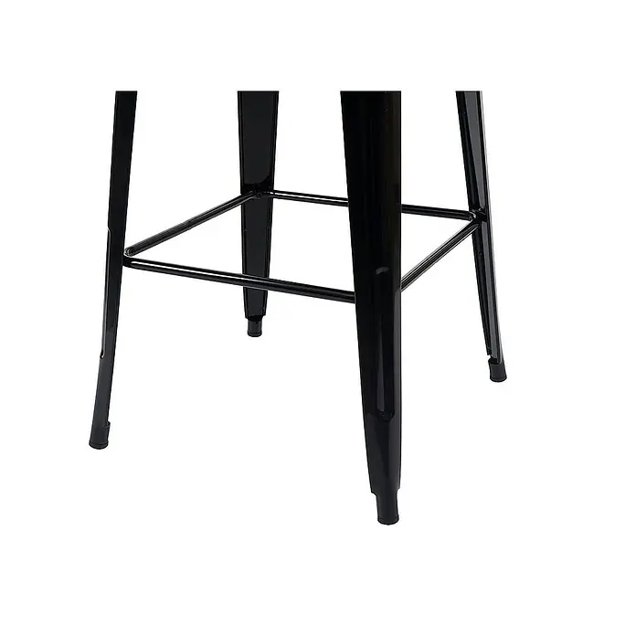 Chefgastro Garten-Stehtisch mit Holz-Tischplatte - L x B x H: 60 x 60 x 107 cm, Eckig, Schwarz - Nahaufnahme des Untergestells eines schwarzen Barhockers, der Stabilität und stilvolles Design vereint.